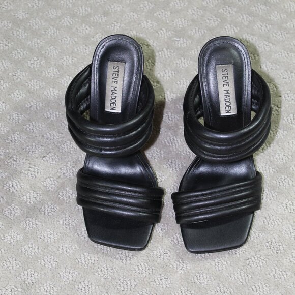 Steve Madden Women's 6M Black Puffy Open Square Toe Slide On Heels - Picture 2 of 6